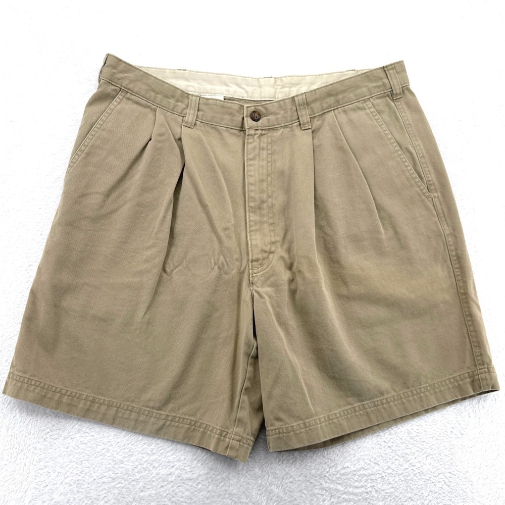 Woolrich Mens Pleated Chino Shorts 36 Khaki Tan Cotton Twill Outdoor Casual